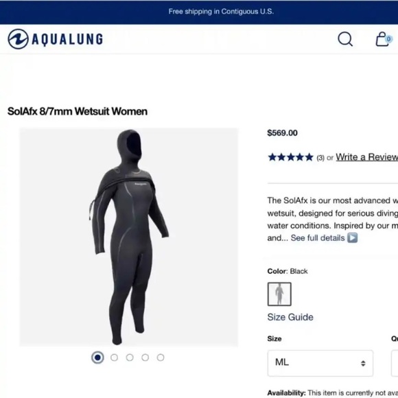 Aqualung Wetsuit / Divesuit 8/7mm Solaflex Women's Hooded Semi-Dry Suit - Picture 4 of 10